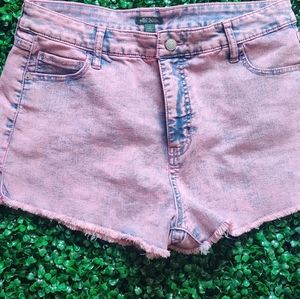 Pink acid wash shorts